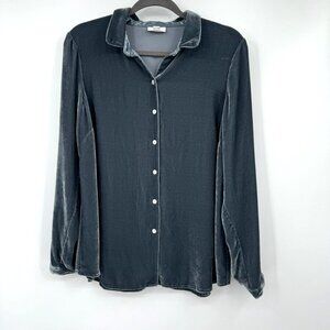 I Jill button down slated color Velvet Shirt top blouse woman’s size small holid